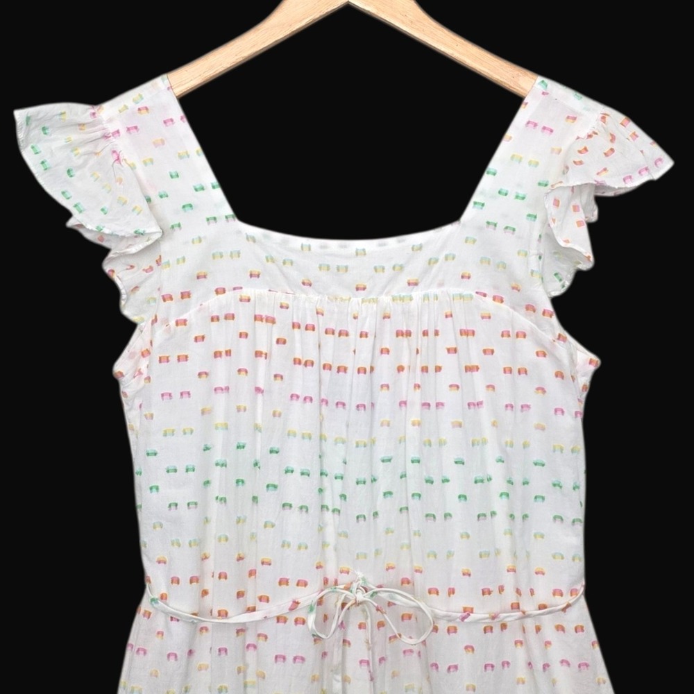 Draper James Rainbow Dot Tiered Midi Dress White Flutter Sleeves Pockets - Picture 5 of 15